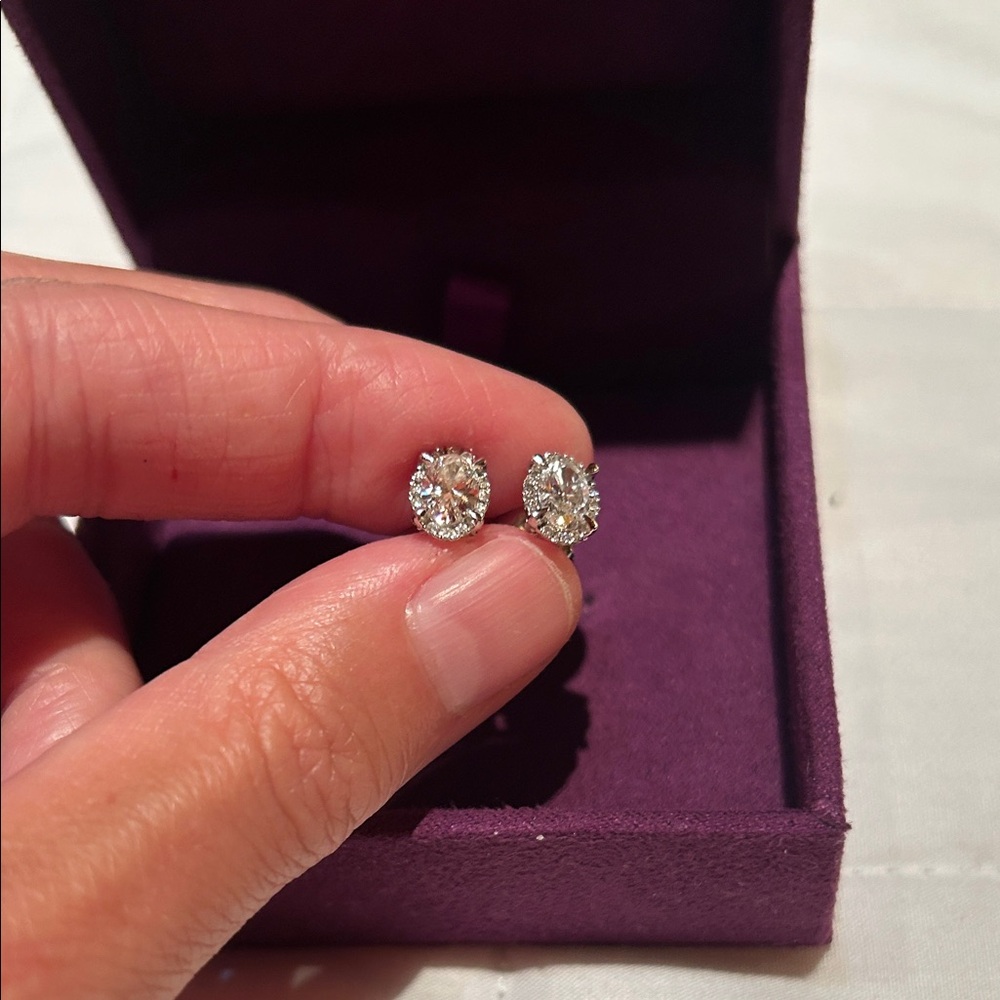 QVC FIRE LIGHT lab grown diamond halo studs earrings